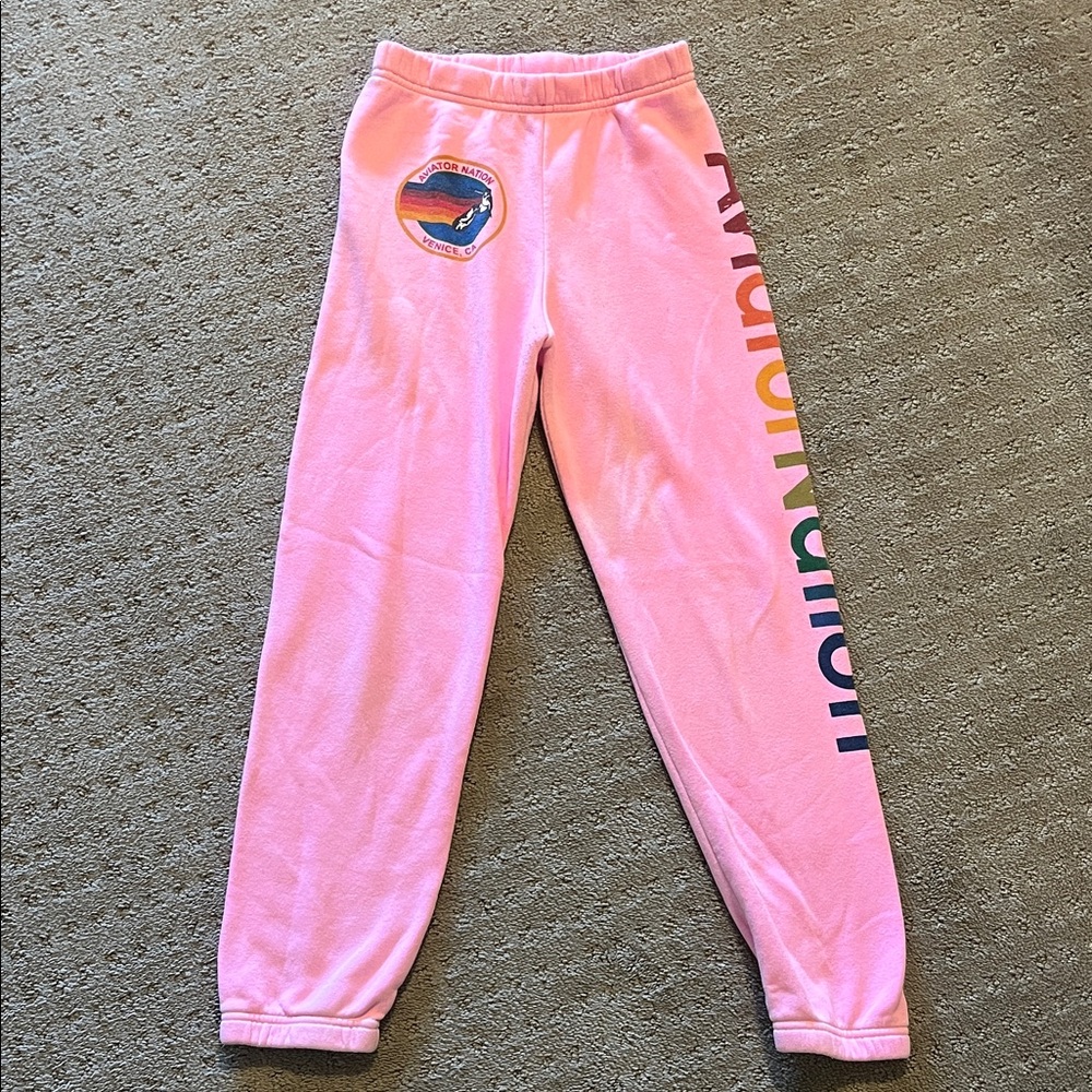 Aviator Nation Pink Girls Sweatpants with Rainbow Logo size 10